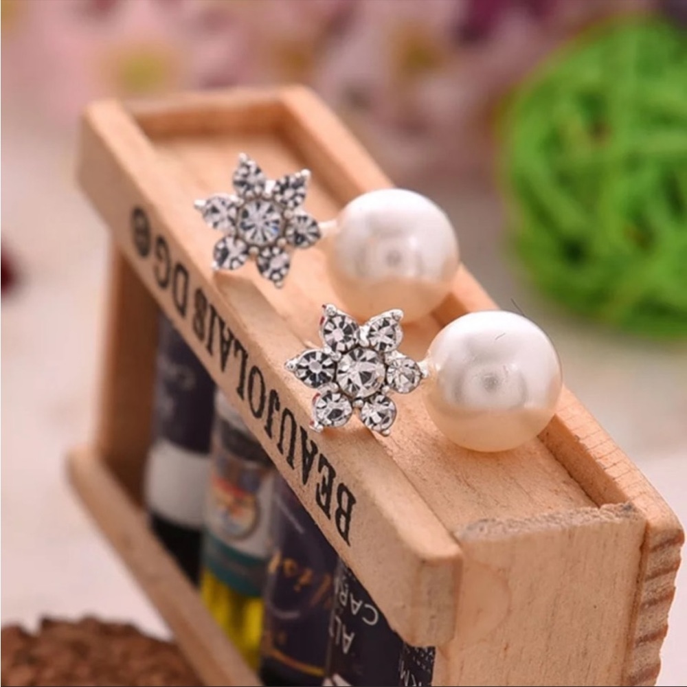 Sterling Pearl CZ Star Earrings
